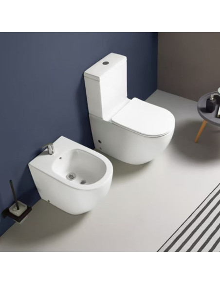 Combo Inodoro Largo Mochila Y Bidet Triple agujero Siena